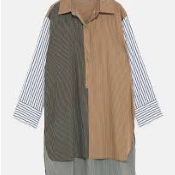 Zara Brown and Gray Striped Oversized Shirt Size M Pre-Loved - Picture 4 of 12